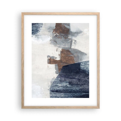 Affisch i ram av ljusek - Blåbruna former - 40x50 cm