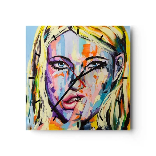 Väggklocka - Klocka på glas - Titta henne rakt in i ögonen - 30x30 cm