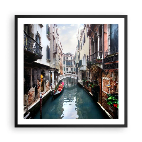 Affisch i svart ram - Venedig-landskap med gondol och bro - 60x60 cm