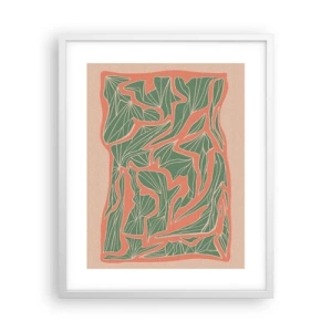 Affisch i vit ram - En kamp mellan korall och grönt - 40x50 cm