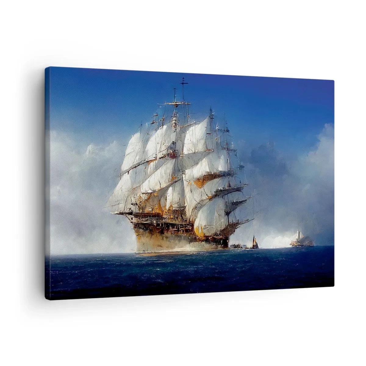 Canvastavla - Bild på duk - Ett segelfartyg på öppet hav under en blå himmel - 70x50cm - The great glory! - Modern väggdekoration för vardagsrum och sovrum ARTTOR