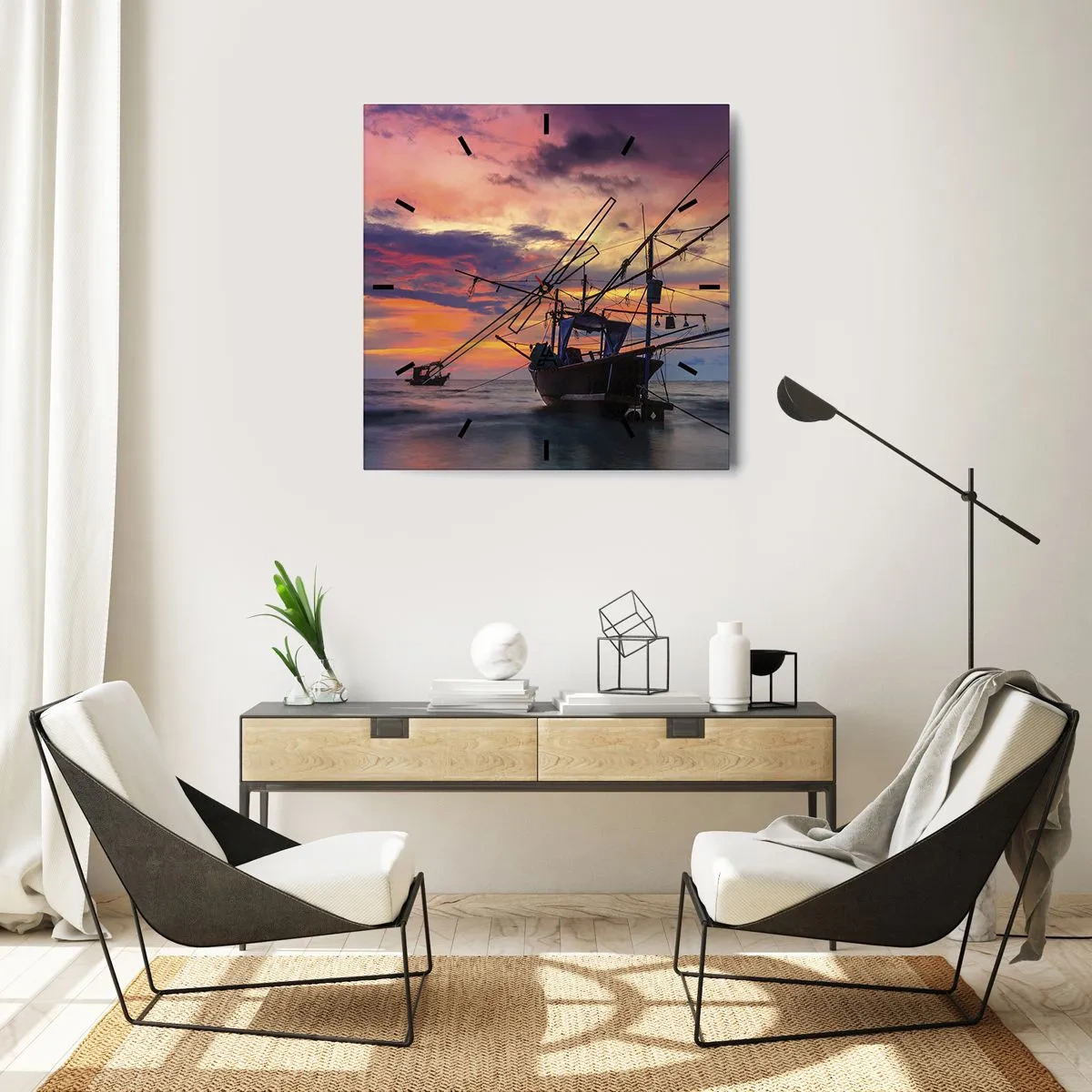 Väggklocka - Klocka på glas - Exotisk kväll - 40x40 cm