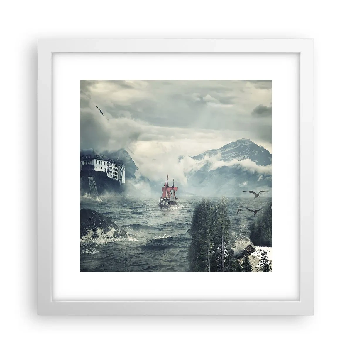 Affisch i vit ram - På magiska vatten - 30x30 cm