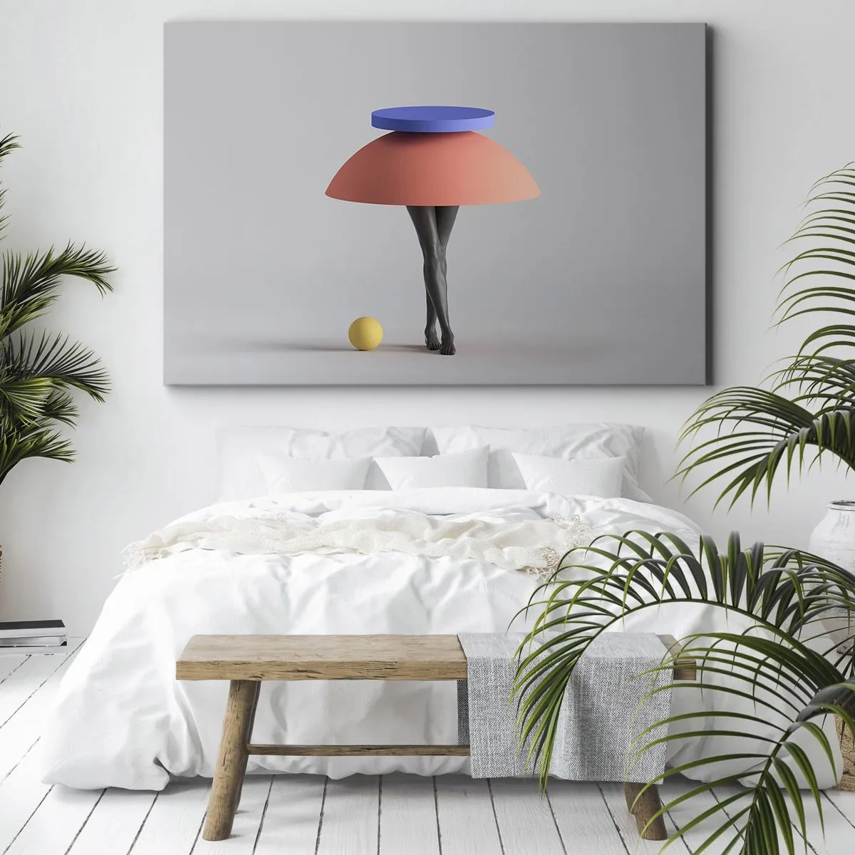 Canvastavla - Bild på duk - Abstrakt geometrisk komposition med ben och en boll - 70x50cm - Surrealistisk komposition - Modern väggdekoration för vardagsrum och sovrum ARTTOR