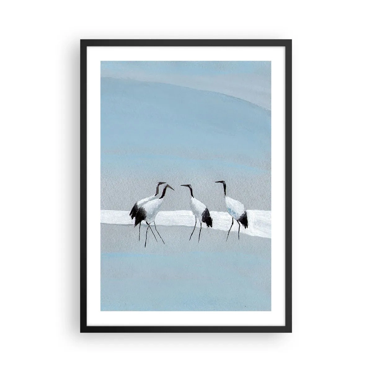 Affisch i svart ram - En minimalistisk illustration av tranor mot en pastellbakgrund. - 50x70cm - Efter en het dag - Modern väggdekoration för vardagsrum och sovrum ARTTOR