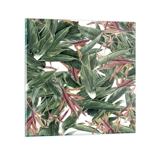 Glastavla - Bild på glas - Smaragd-lila växter - 60x60 cm
