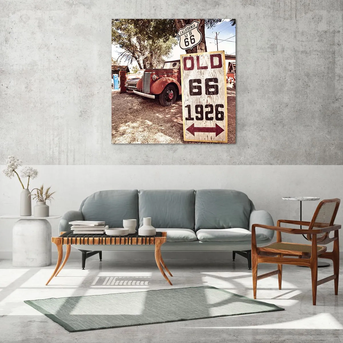 Glastavla - Bild på glas - Amerikanska provinsens legend - 70x70 cm