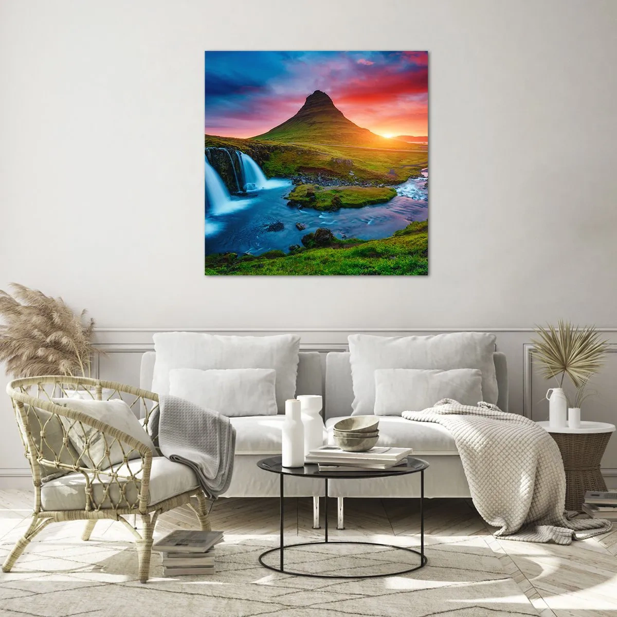 Glastavla - Bild på glas - Island - eld och vatten - 40x40 cm