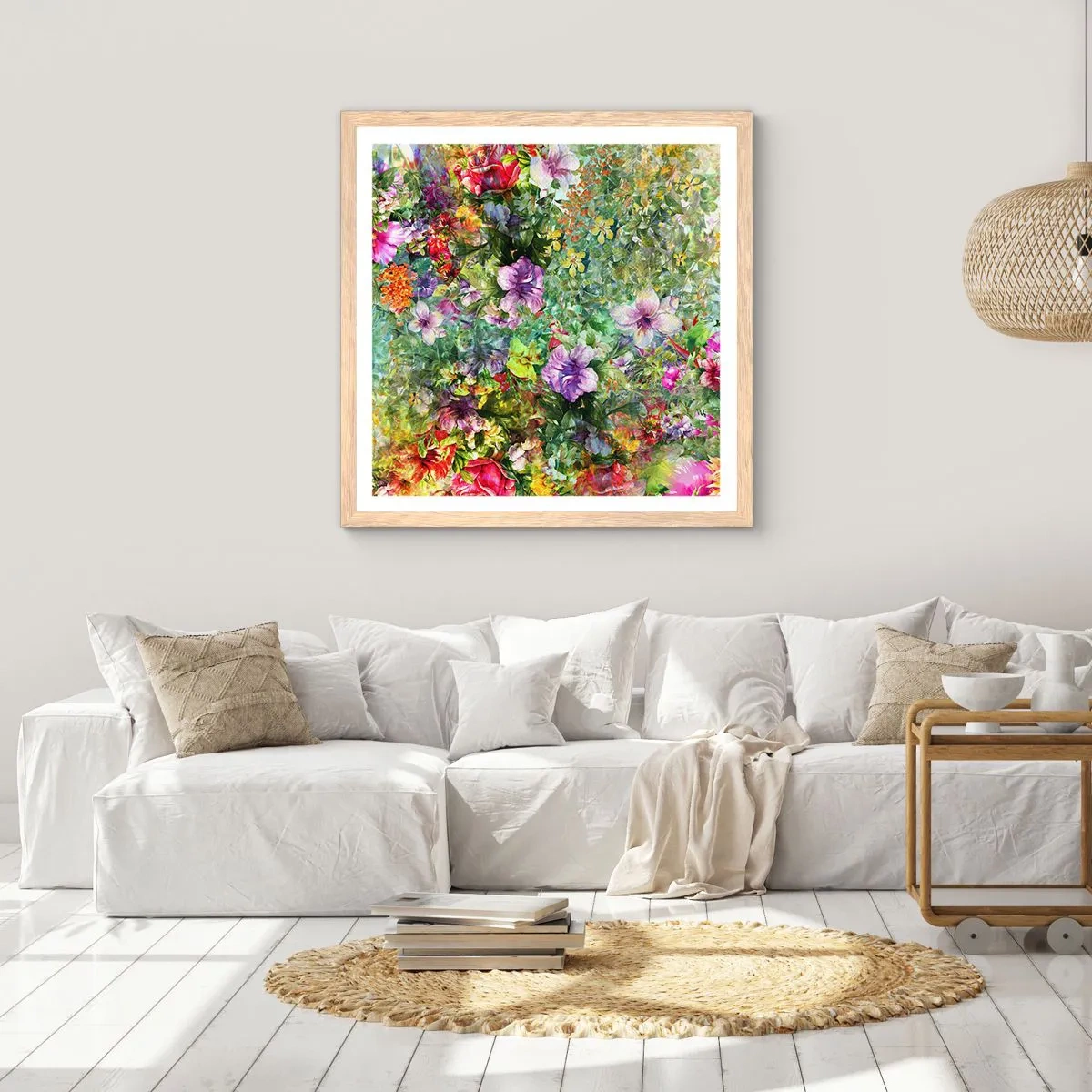 Affisch i ram av ljusek - Ta en dopp i blommorna - 30x30 cm