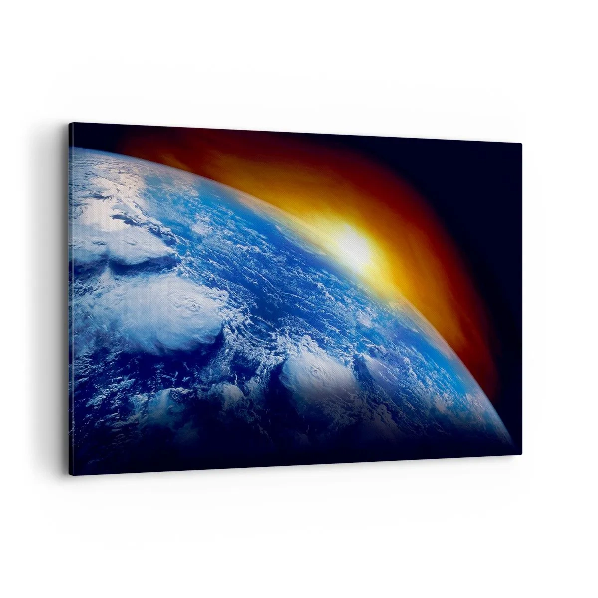 Canvastavla - Bild på duk - Soluppgång över den blåa planeten - 120x80 cm