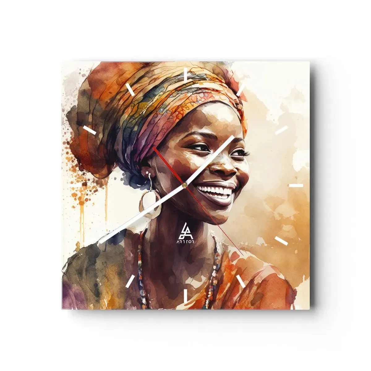 Väggklocka - Klocka på glas - Afrikansk drottning - 30x30 cm