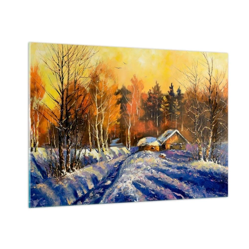 Glastavla - Bild på glas - Vinterimpression i solen - 100x70 cm