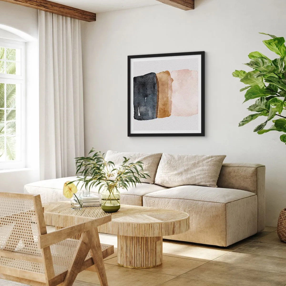 Affisch i svart ram - Komposition av jordens färger - 60x60 cm