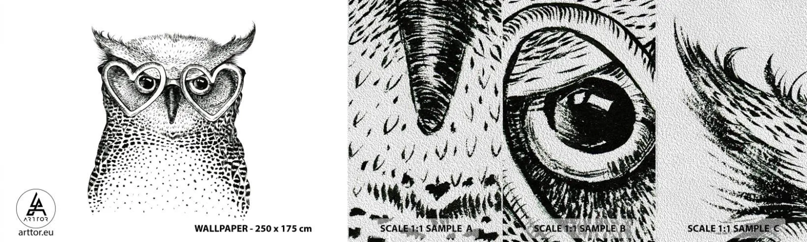 Provbit av fototapet Premium Sand - Klokt och med kärlek - Uggla, För barn, Djur - 100x30 cm