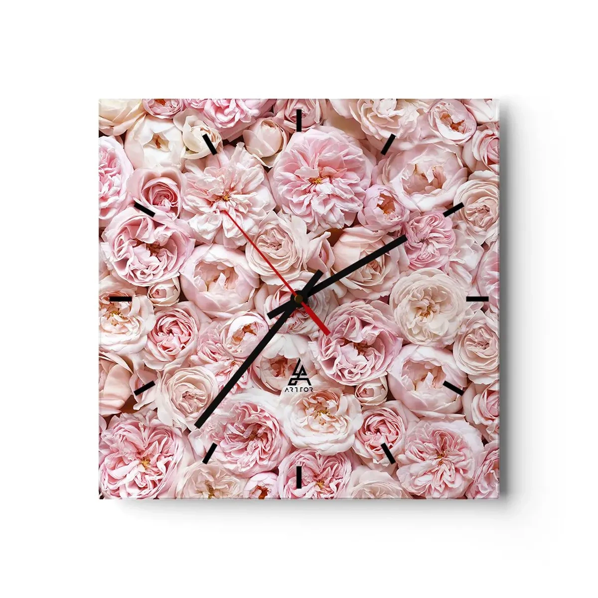 Väggklocka - Klocka på glas - Strödd med rosor - 30x30 cm
