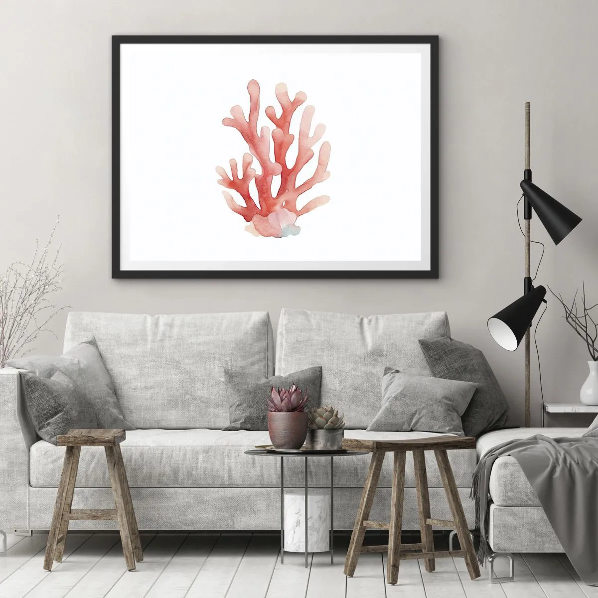 Affisch i svart ram - Korallfärgad korall - 70x50 cm
