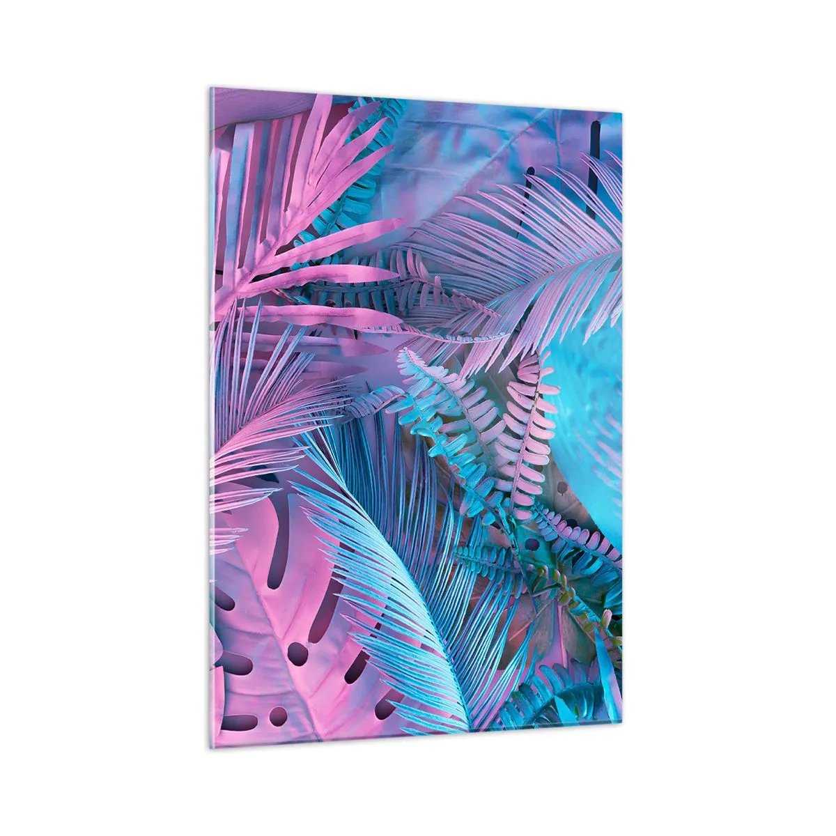 Glastavla - Bild på glas - Tropiken i rosa och blått - 50x70 cm