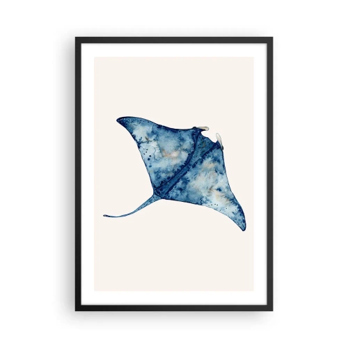 Affisch i svart ram - Ritning av en stingrocka i nyanser av blått - 50x70cm - Liv i blått - Modern väggdekoration för vardagsrum och sovrum ARTTOR