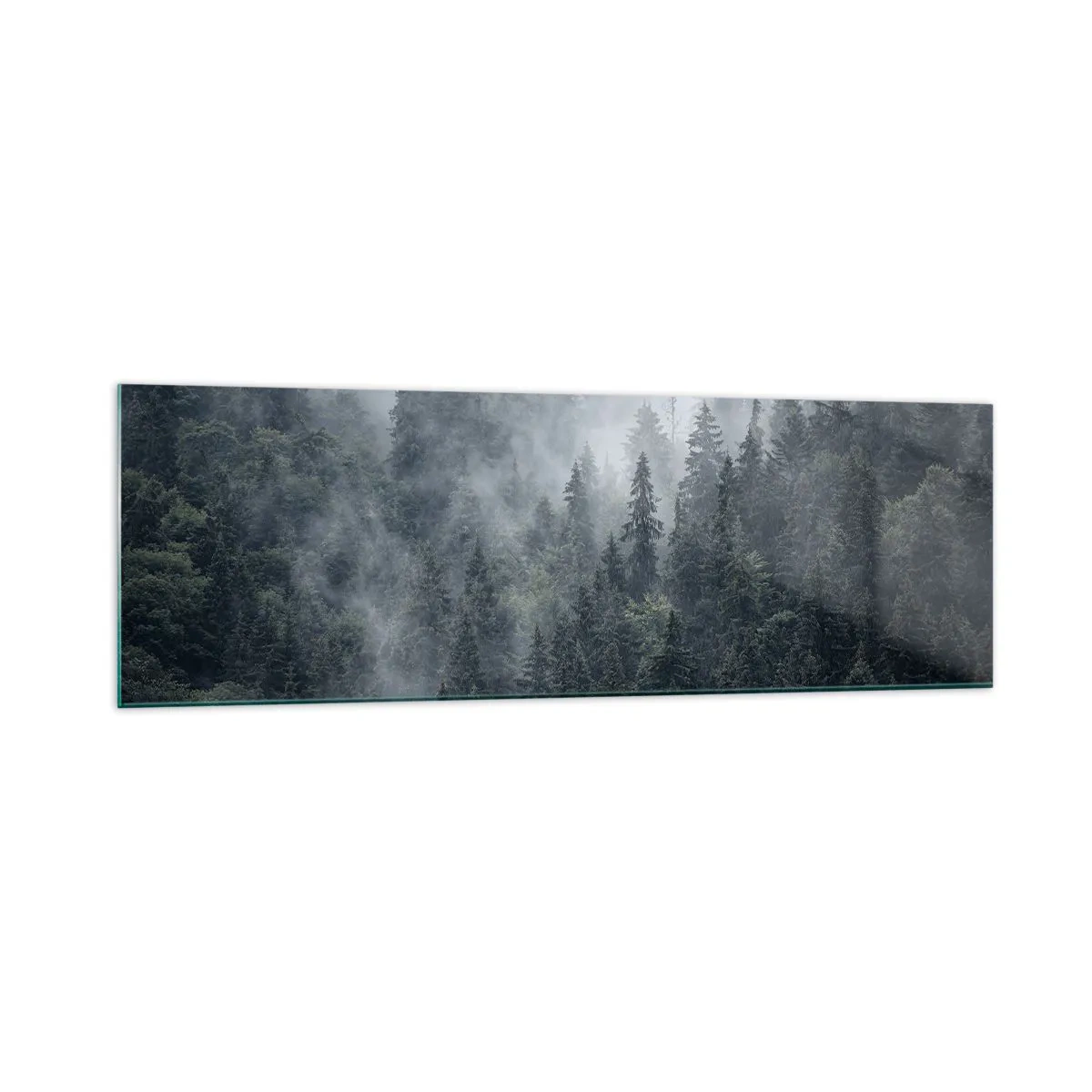 Glastavla - Bild på glas - Gryning i skogen - 160x50 cm