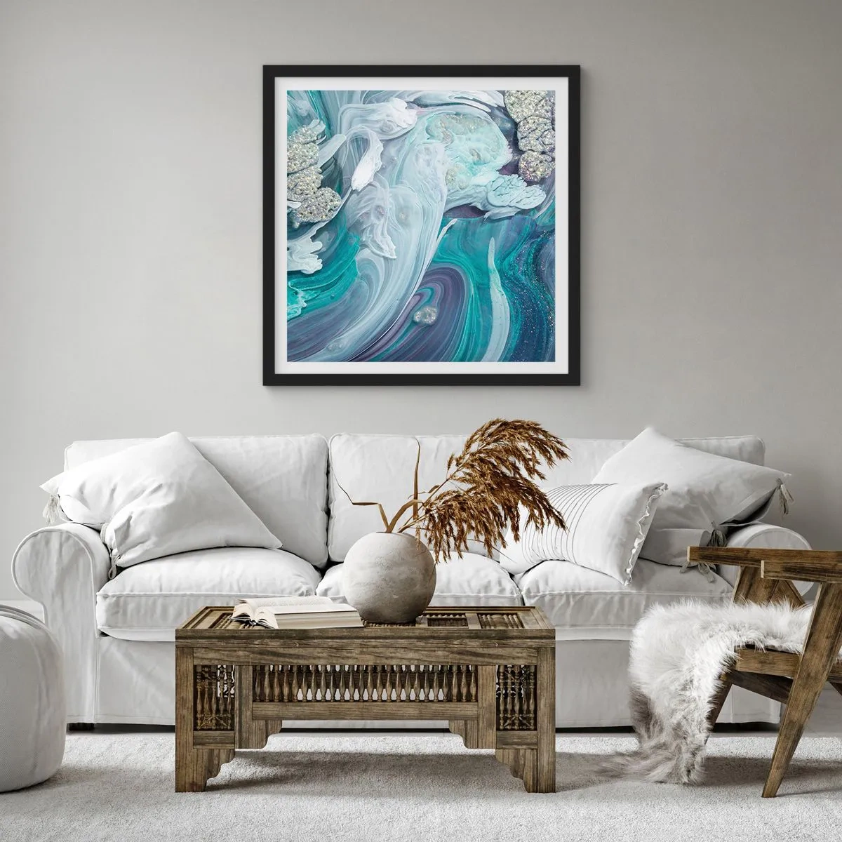 Affisch i svart ram - Blåhetens strömmar - 30x30 cm