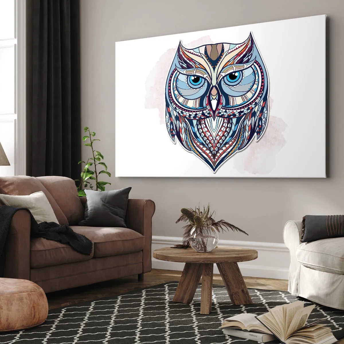 Canvastavla - Bild på duk - Ornamentuggla - 100x70 cm