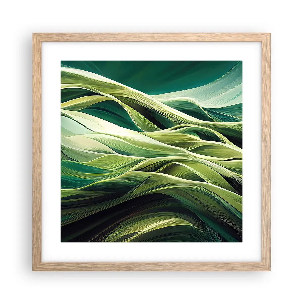 Affisch i ram av ljusek - Ett abstrakt spel med grönt - 40x40 cm