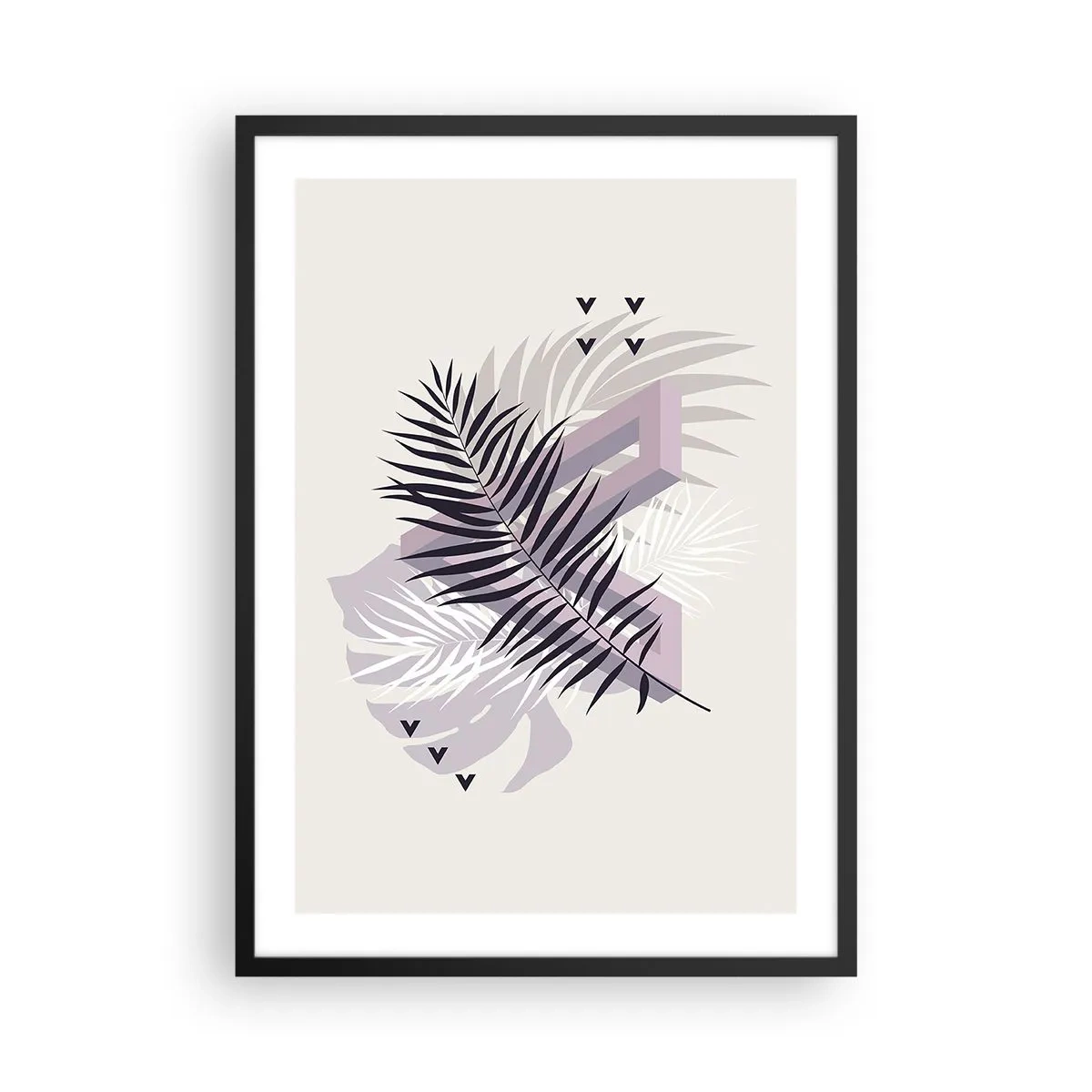 Affisch i svart ram - Abstrakt komposition med löv och geometriska former - 50x70cm - Skuggans skugga - Modern väggdekoration för vardagsrum och sovrum ARTTOR