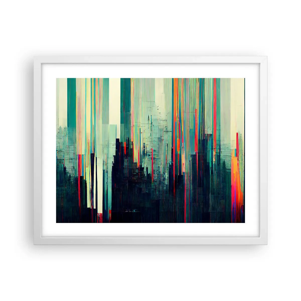 Affisch i vit ram - Futuristisk stad - 50x40 cm