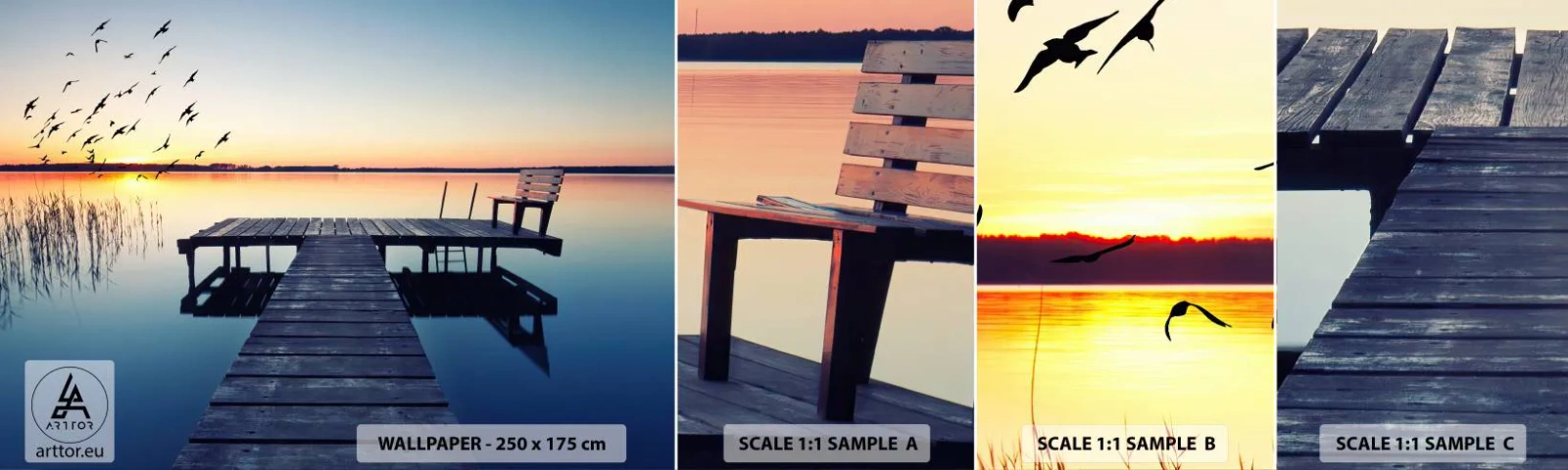 Provbit av självhäftande fototapet Deluxe Sticker - Det var en bra dag - Landskap, Sjö, Träbro - 100x30 cm