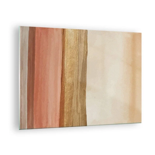 Glastavla - Bild på glas - Abstrakta ränder i varma nyanser av beige och guld - 70x50cm - Vertikal komposition - Modern väggdekoration för vardagsrum och sovrum ARTTOR