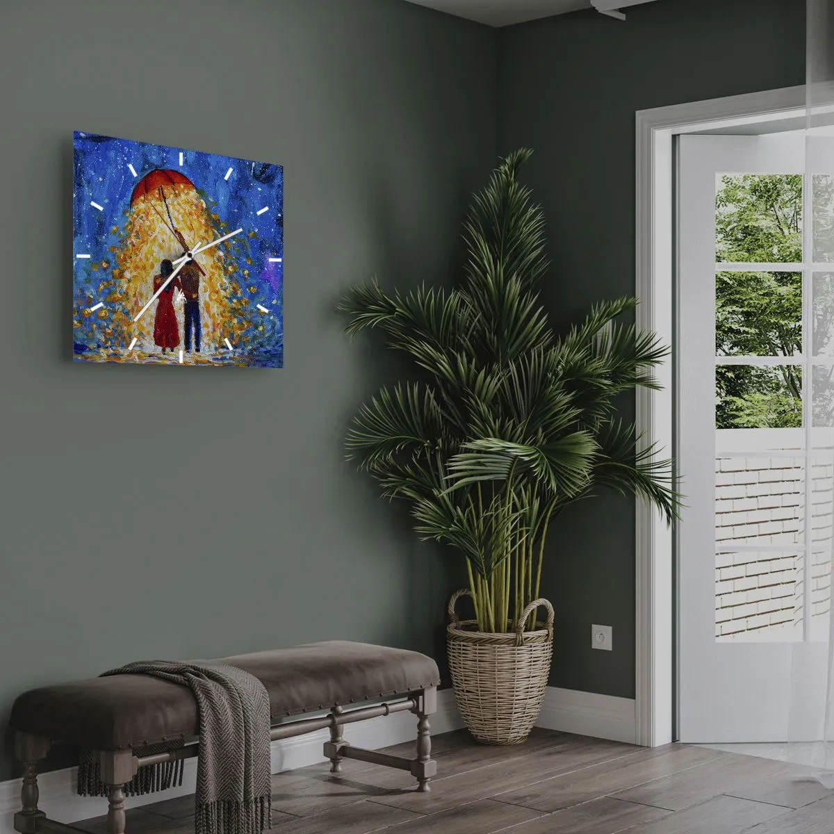 Väggklocka - Klocka på glas - Magi på en regnig kväll? - 30x30 cm