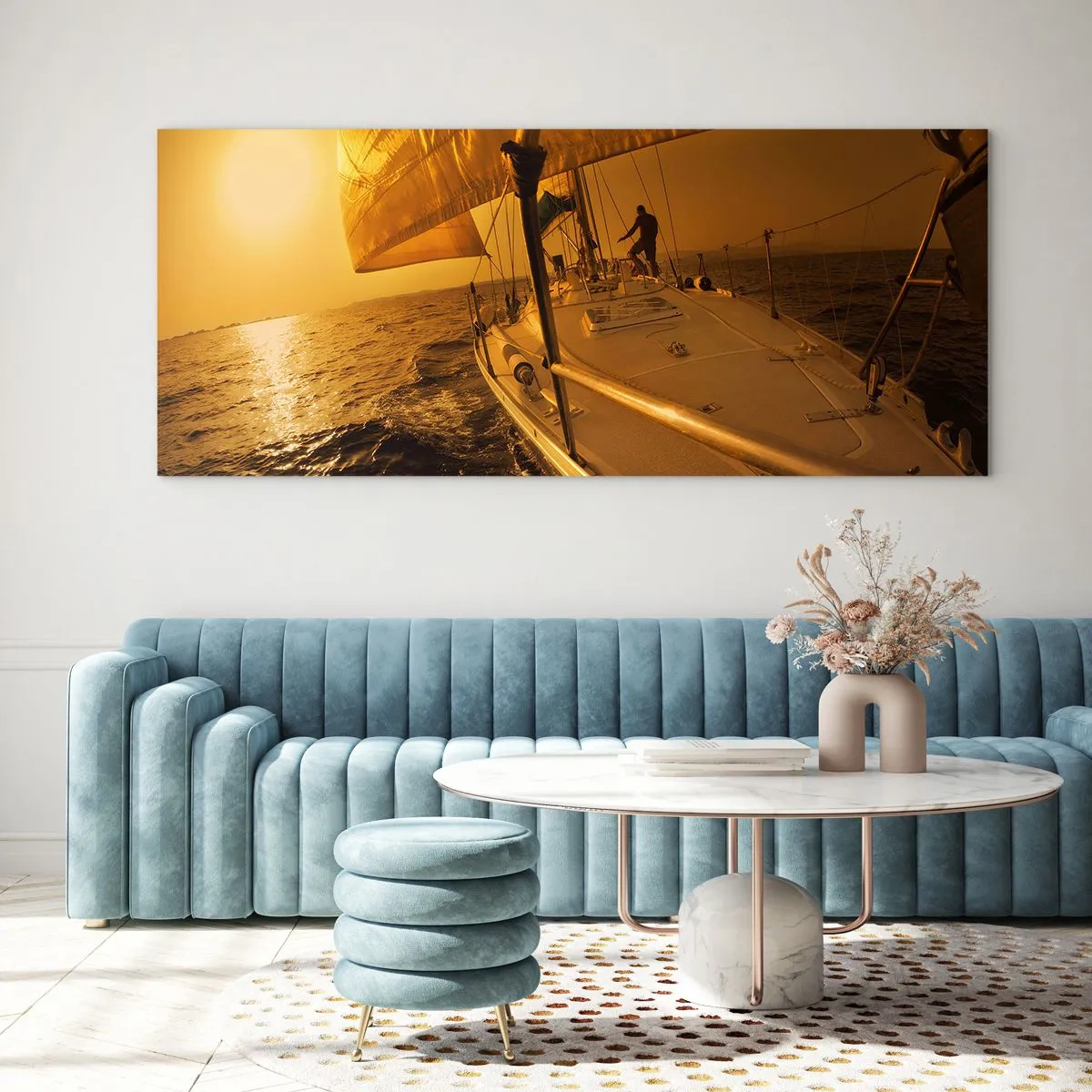 Glastavla - Bild på glas - Gyllene kväll efter en färgrik dag - 140x50 cm