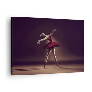 Canvastavla - Bild på duk - En balettdansös i en röd klänning mot bakgrund av en scen - 70x50cm - Prima ballerina - Modern väggdekoration för vardagsrum och sovrum ARTTOR