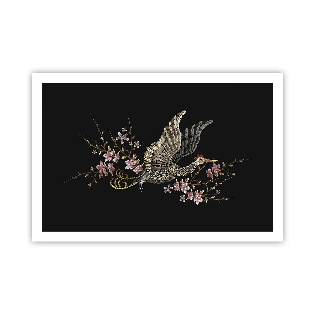 Affisch - Exotisk, broderad fågel - 91x61 cm