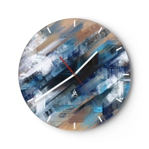 Väggklocka - Klocka på glas - En abstrakt komposition av blå penseldrag. - 30x30cm - På en blå sluttning - Modern väggdekoration för vardagsrum, kök och sovrum ARTTOR