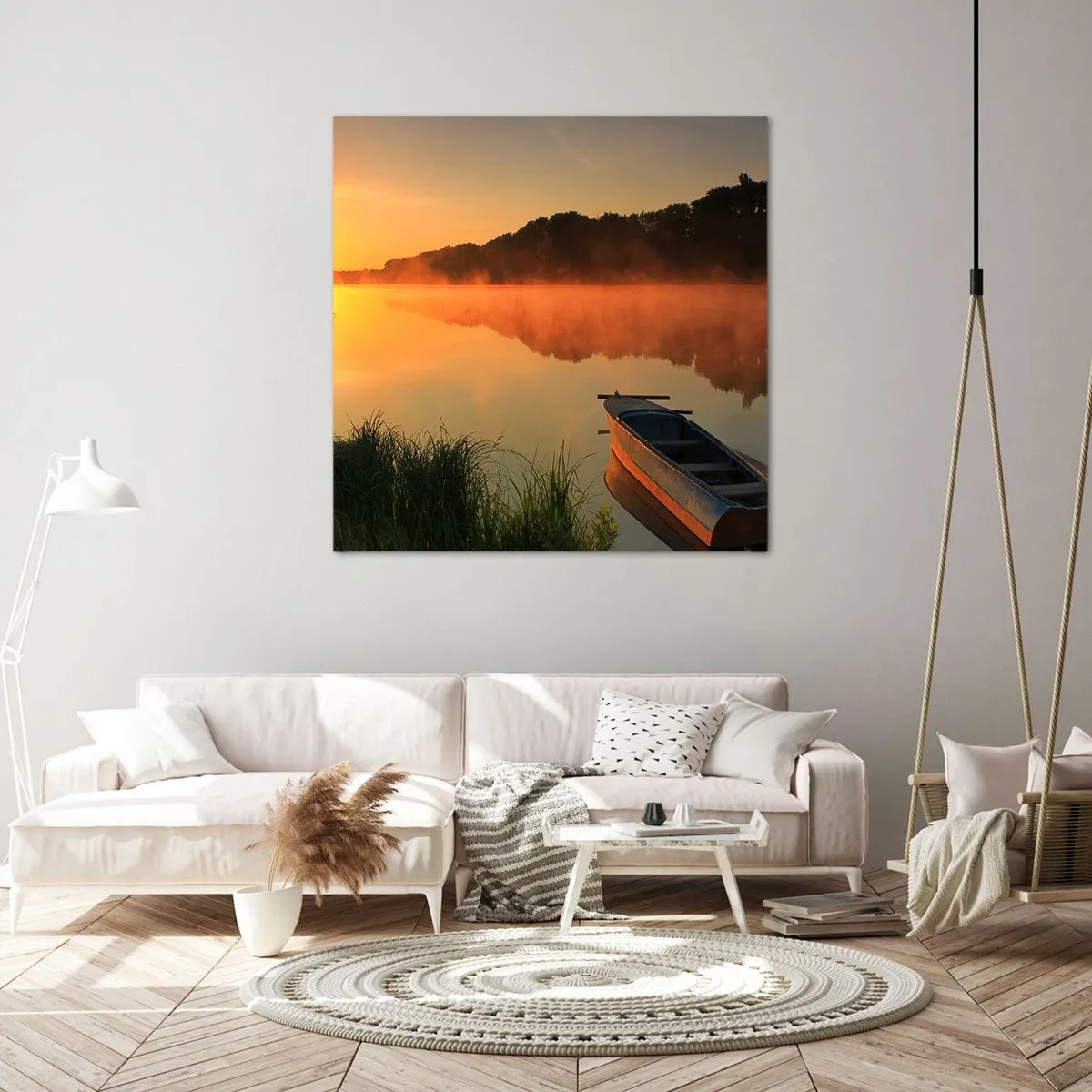 Canvastavla - Bild på duk - Soluppgång vid spegelklart vatten - 50x50 cm