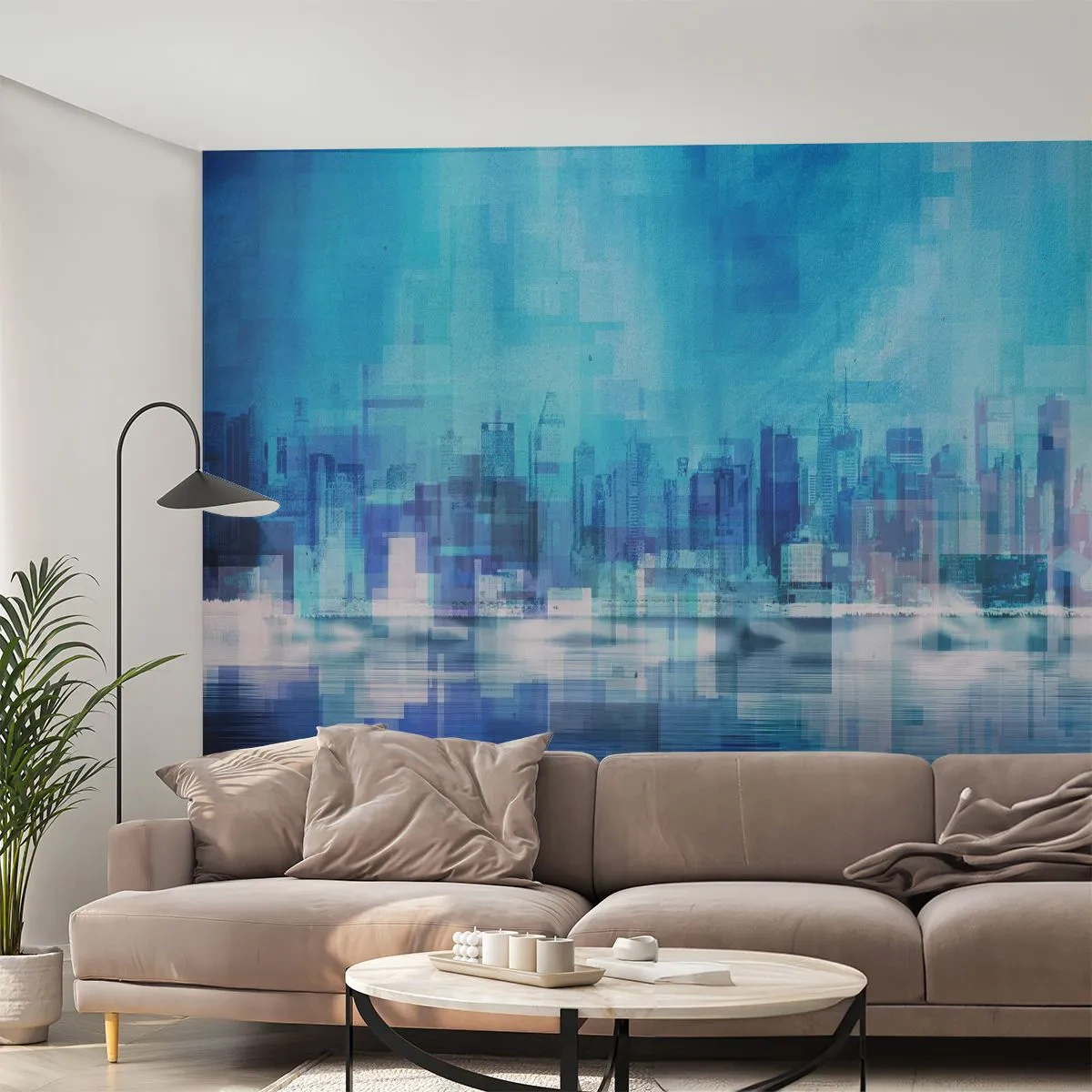 Självhäftande Fototapet Deluxe Sticker - Försänkta i blått - Abstraktion, Stad, Arkitektur - 450x315 cm