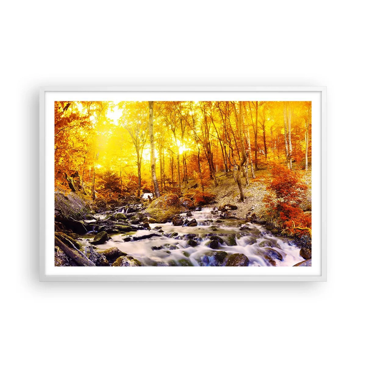 Affisch i vit ram - Stenar infattade i guld och platina - 91x61 cm