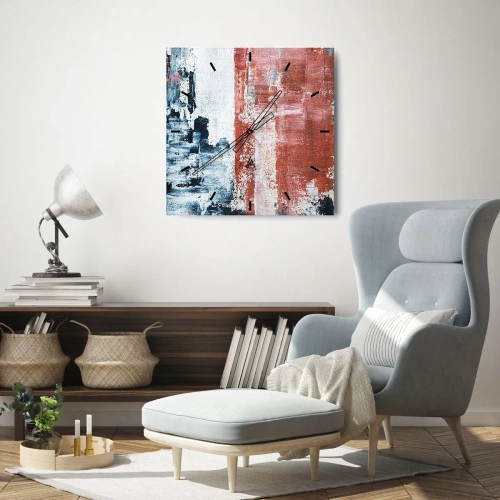 Väggklocka - Klocka på glas - Abstrakt halvt om halvt - 30x30 cm