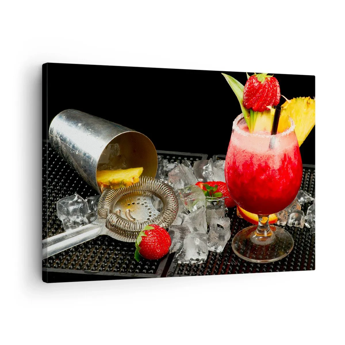 Canvastavla - Bild på duk - En färgglad cocktail med jordgubbar, is och ananas - 70x50cm - Trolla fram smaken - Modern väggdekoration för vardagsrum och sovrum ARTTOR