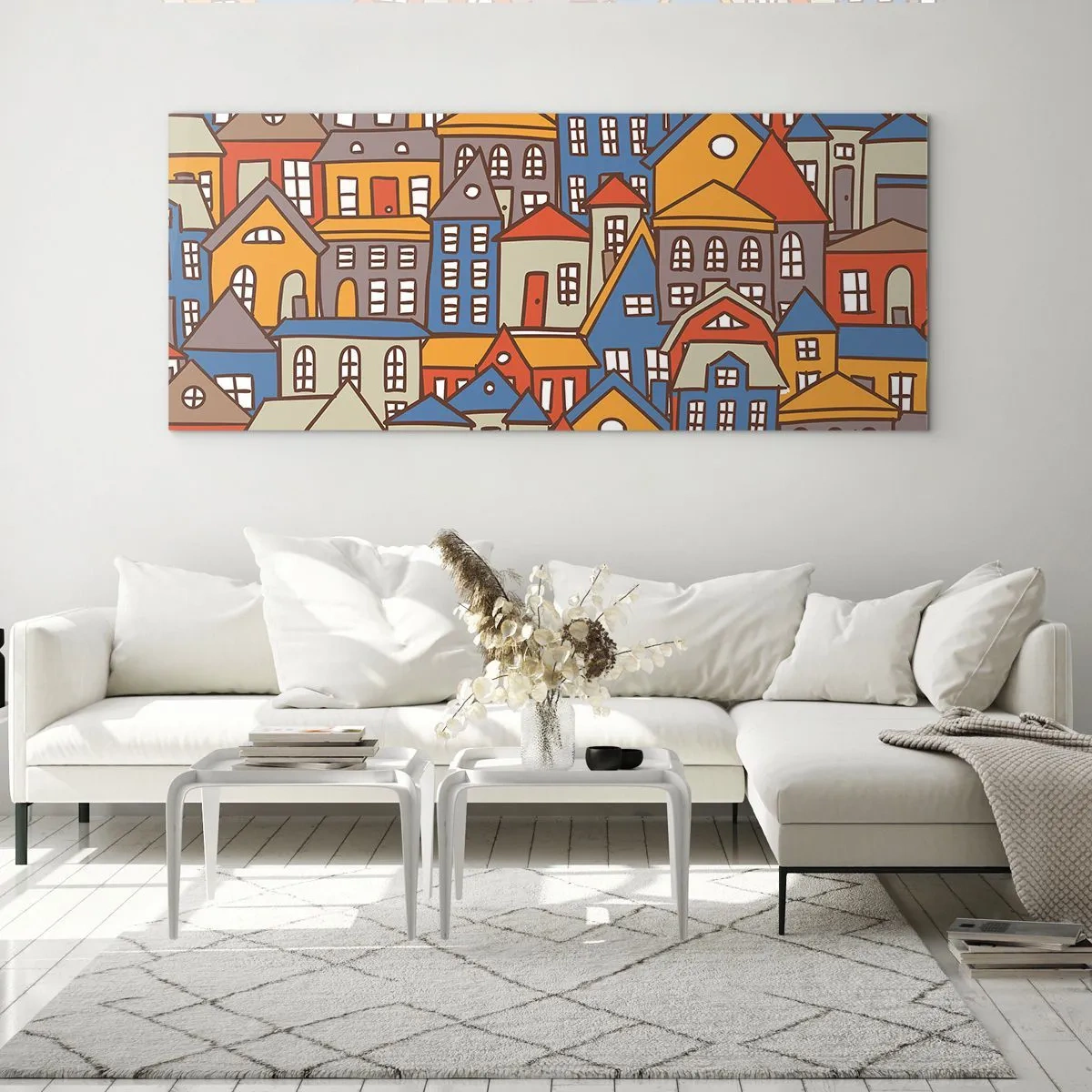 Glastavla - Bild på glas - Hus bakom hus - 90x30 cm