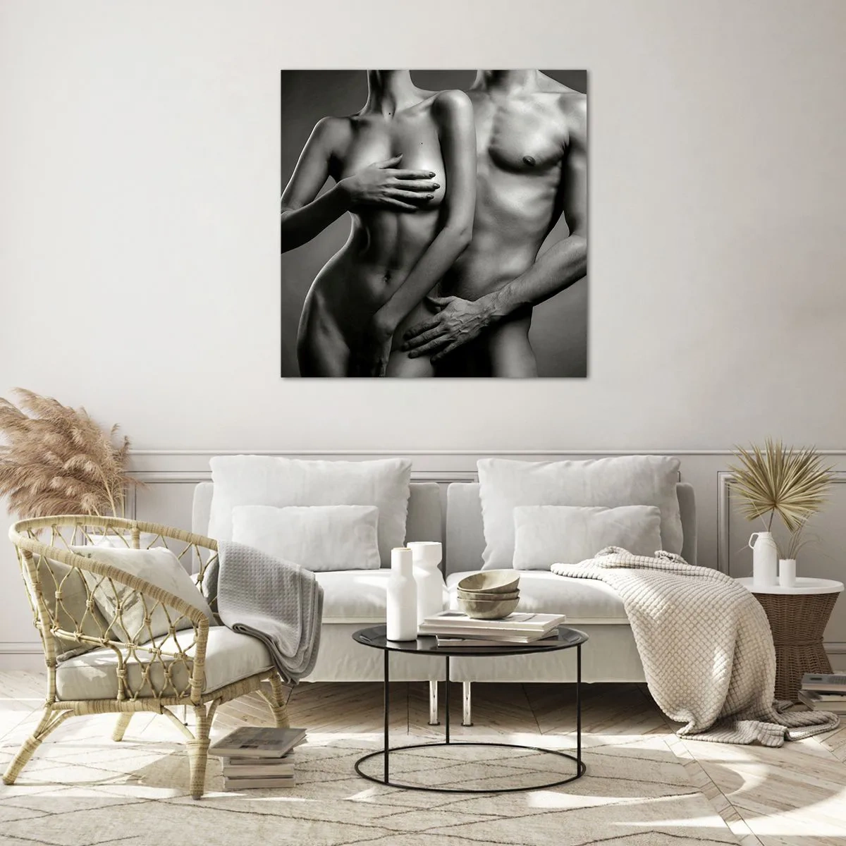 Glastavla - Bild på glas - Adam och Eva - 70x70 cm