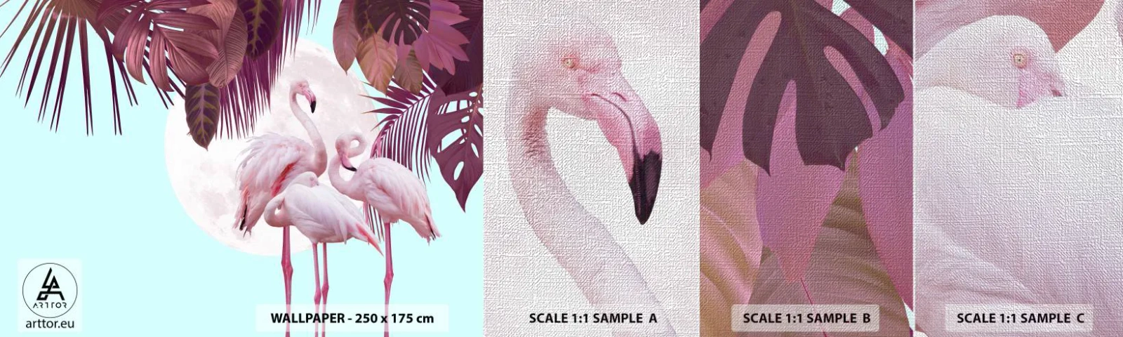 Provbit av fototapet Premium Canvas - De tre fågelgracena - Flamingos, Fåglar, Natur - 100x30 cm