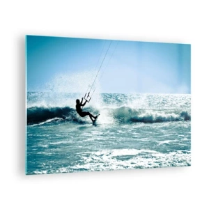 Glastavla - Bild på glas - Kitesurfare på havsvågorna på en solig dag - 70x50cm - Ge upp för vinden - Modern väggdekoration för vardagsrum och sovrum ARTTOR