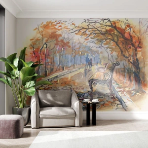 Fototapet Standard Eco - Vandra tillsammans mot hösten - Landskap, Parkera, Höst - 200x140 cm