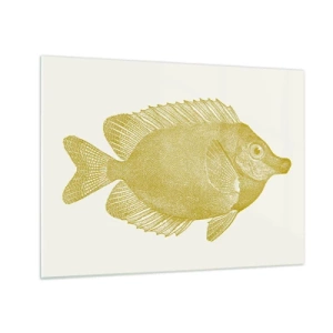 Glastavla - Bild på glas - Vintage guldfisk på en ljus bakgrund - 70x50cm - Fisk och det är allt - Modern väggdekoration för vardagsrum och sovrum ARTTOR