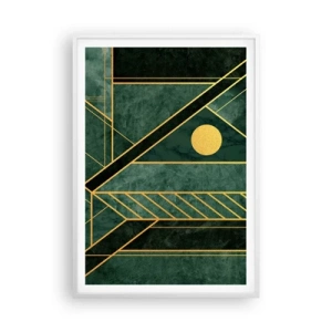 Affisch i vit ram - Dynamik av guld och azurblå - 70x100 cm