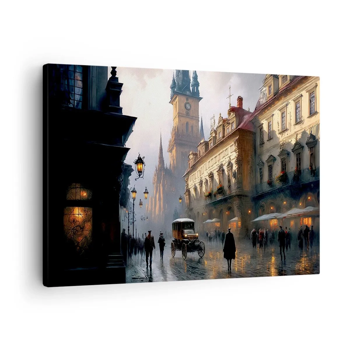 Canvastavla - Bild på duk - Kvällsgatuscen med historisk arkitektur - 70x50cm - Magin under en kväll i Prag - Modern väggdekoration för vardagsrum och sovrum ARTTOR