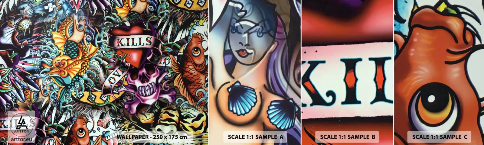 Provbit av självhäftande fototapet Deluxe Sticker - Tatuerarens dröm - Graffiti, Väggmålning, Bit - 100x30 cm