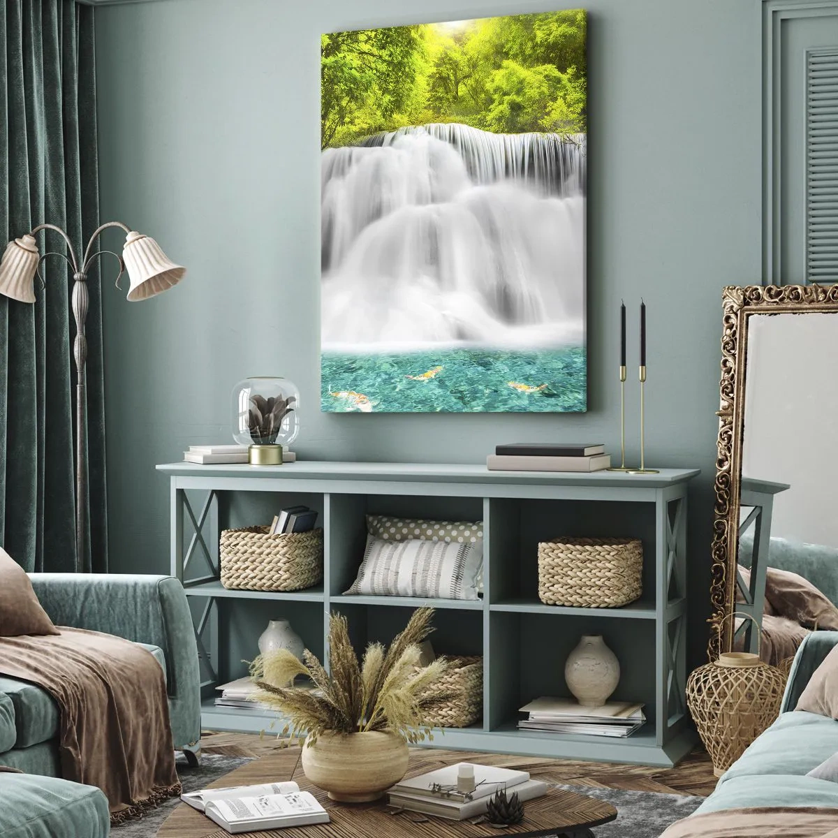 Canvastavla - Bild på duk - Skummande kaskad från grönt till azur - 50x70 cm